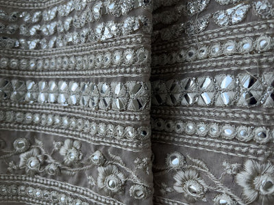 Gray Chanderi Silver Faux Mirror Embroidered Border