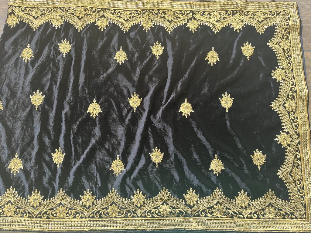 Precut 2.35 Meters Black Embroidered Velvet Fabric