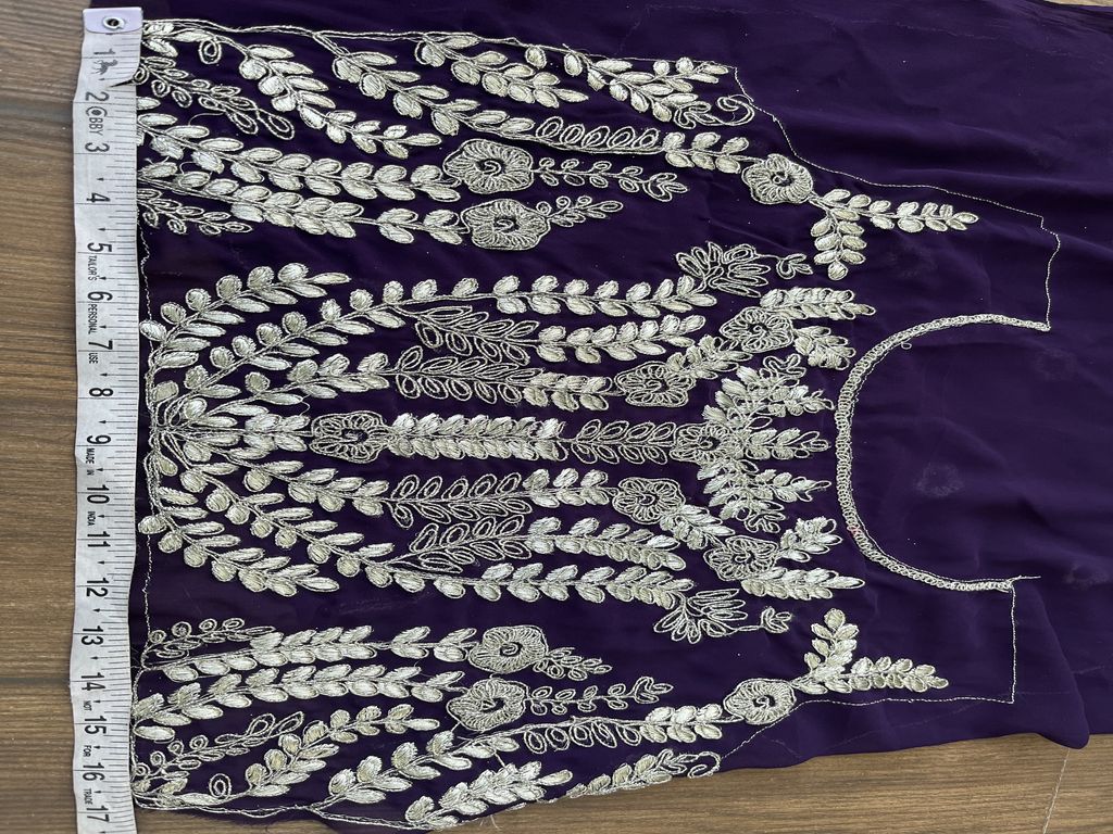 Purple Georgette Based Silver Dori Embroidered Patch