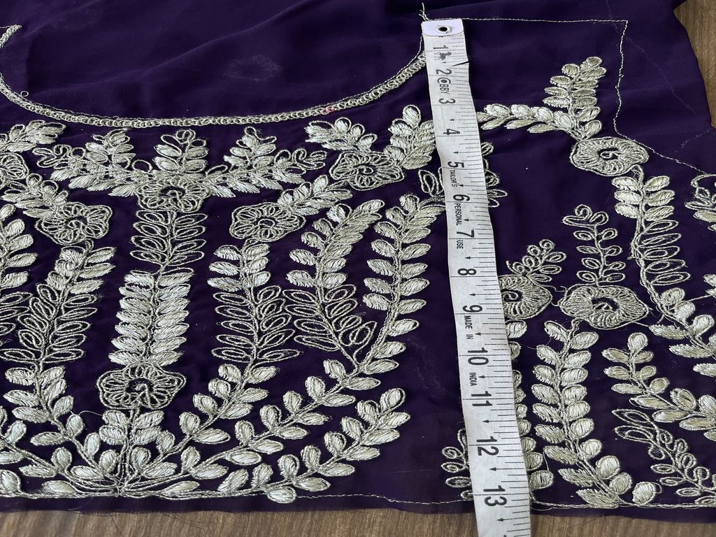 Purple Georgette Based Silver Dori Embroidered Patch