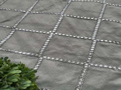 Grey Faux Mirror Embroidered Chanderi Fabric