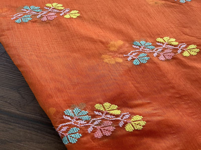 Saffron Orange Multicoloured Cross Stitch Embroidered Chanderi