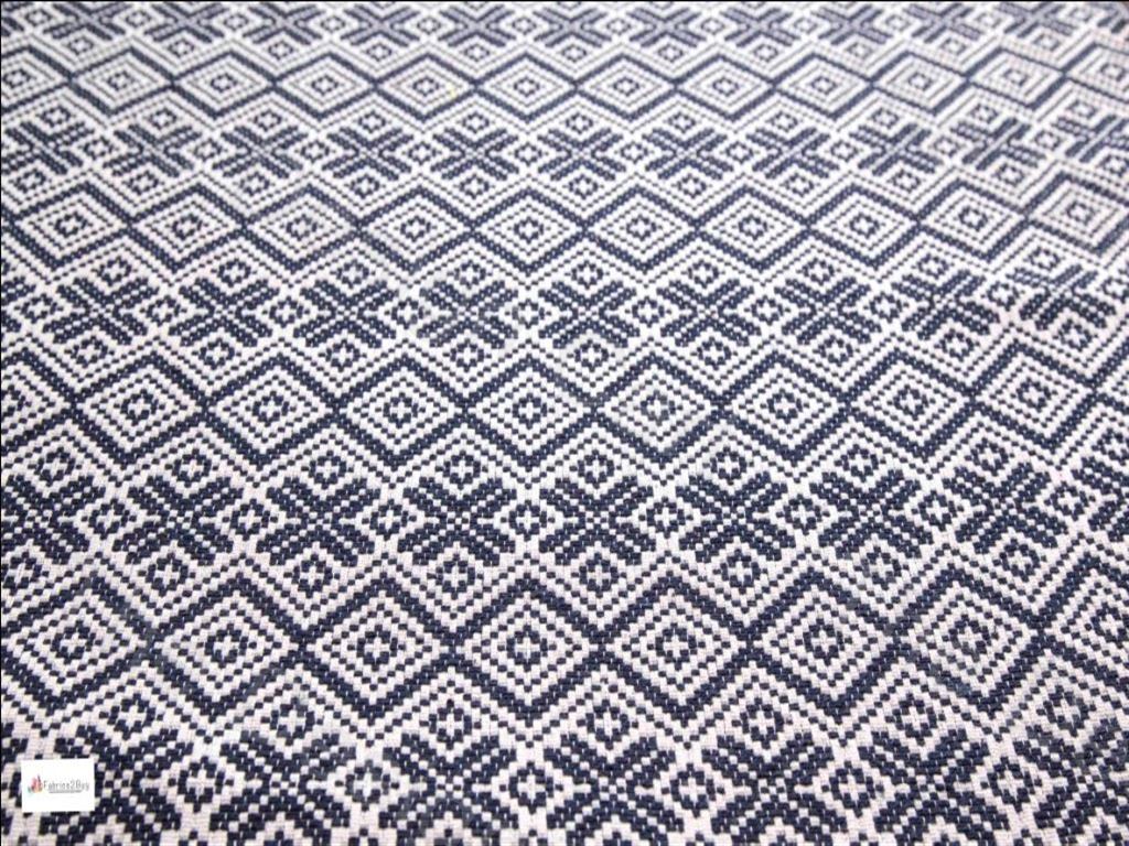 White Blue Pixel Pattern Design Cotton Jacquard Fabric (1374836588578)