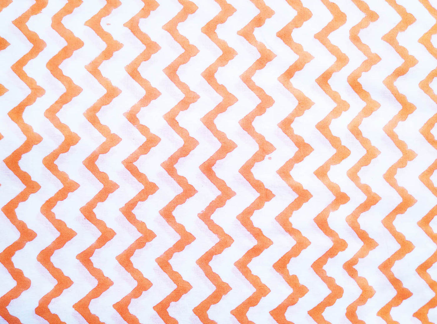 White & Orange Chevron Cotton Fabric