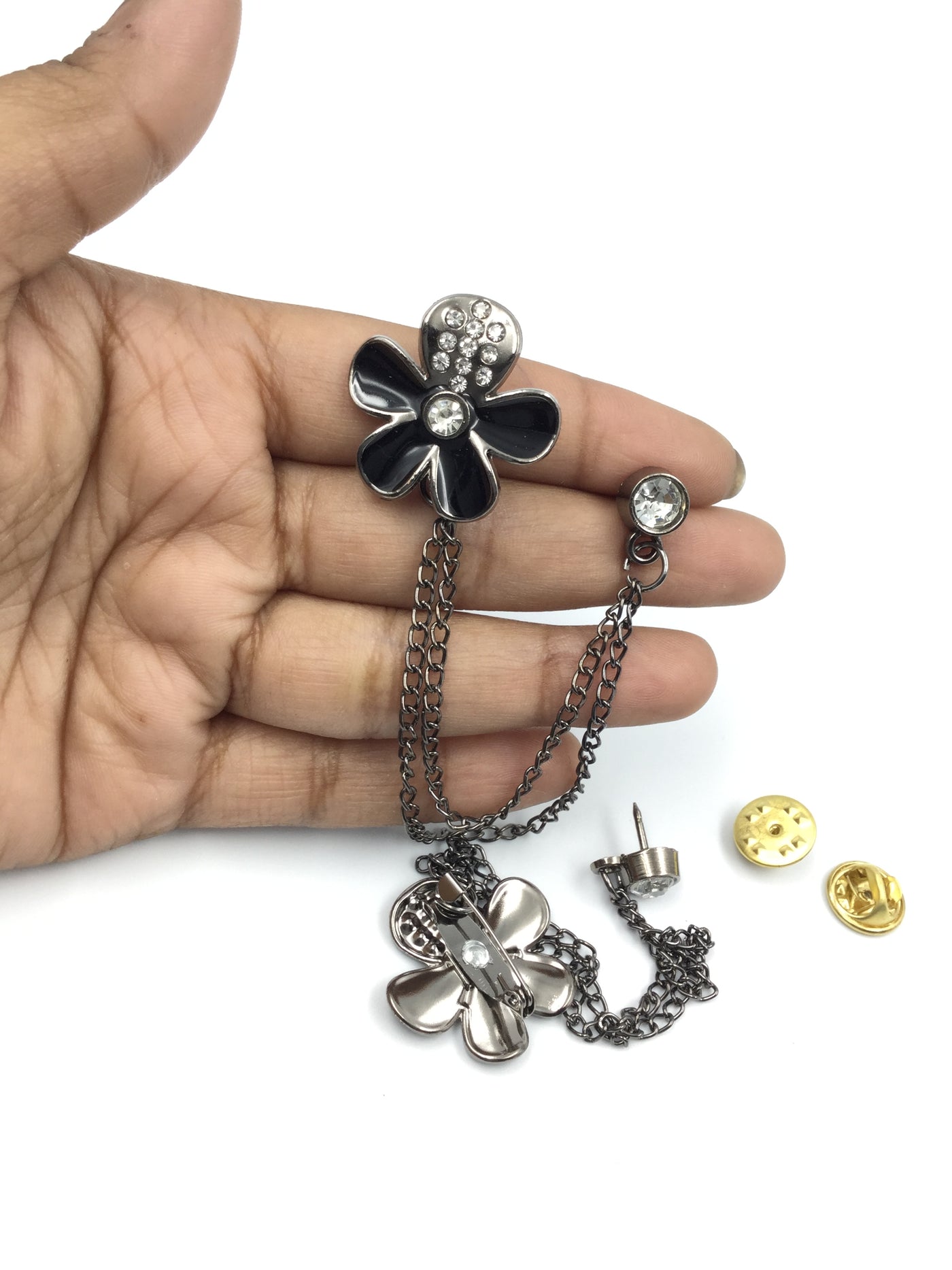 Black Nickel Flower Shape Fancy Punjabi /Sherwani Clip