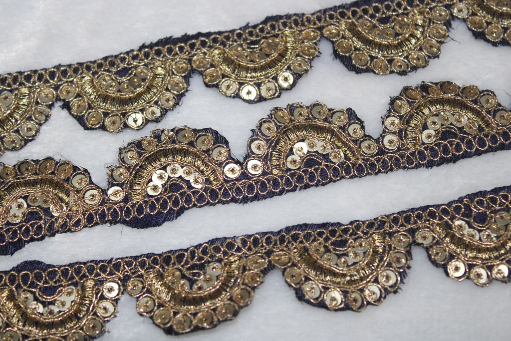 Navy Blue Scalloped Fancy Lace