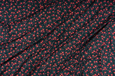 Bottle Green & Red Cotton Poplin Floral Digital Printed Fabric