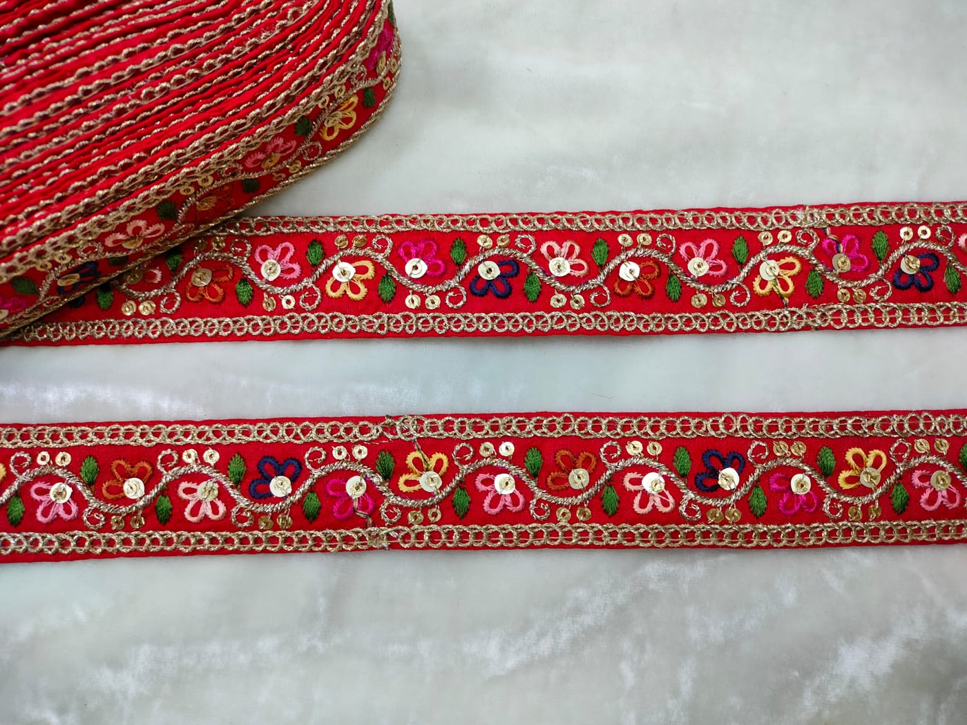 Red Embroidered Lace