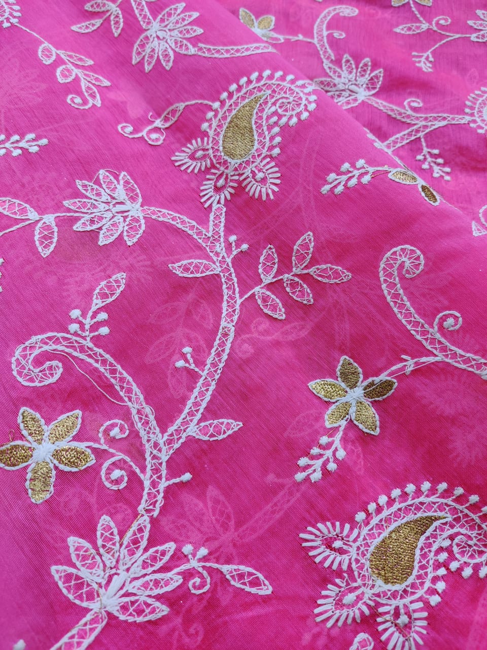 magenta-pink-chikankari-embroidered-chanderi-fabric