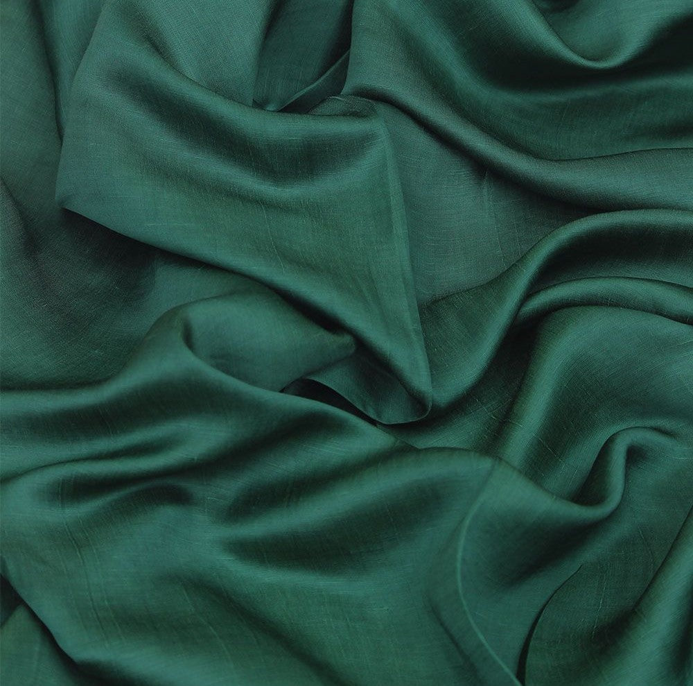 Dark Green Plain Viscose Linen Satin Fabric