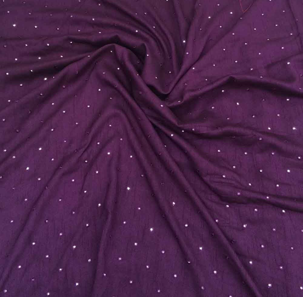 Purple Mirror Motifs Work Embroidered Viscose Dola Silk Fabric