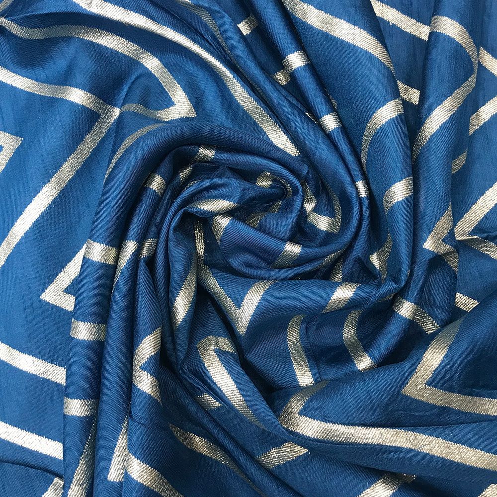 Blue Zari Chevron Banarsi Russian Silk Fabric