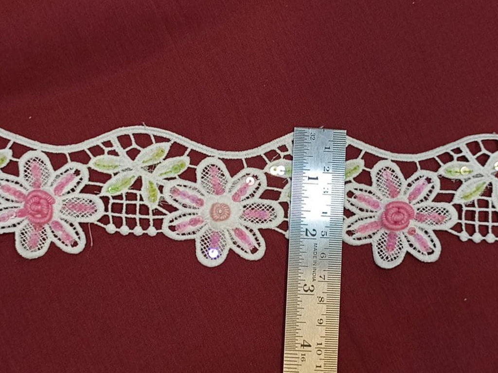 White Multicolor Chemical GPO Handwork Lace
