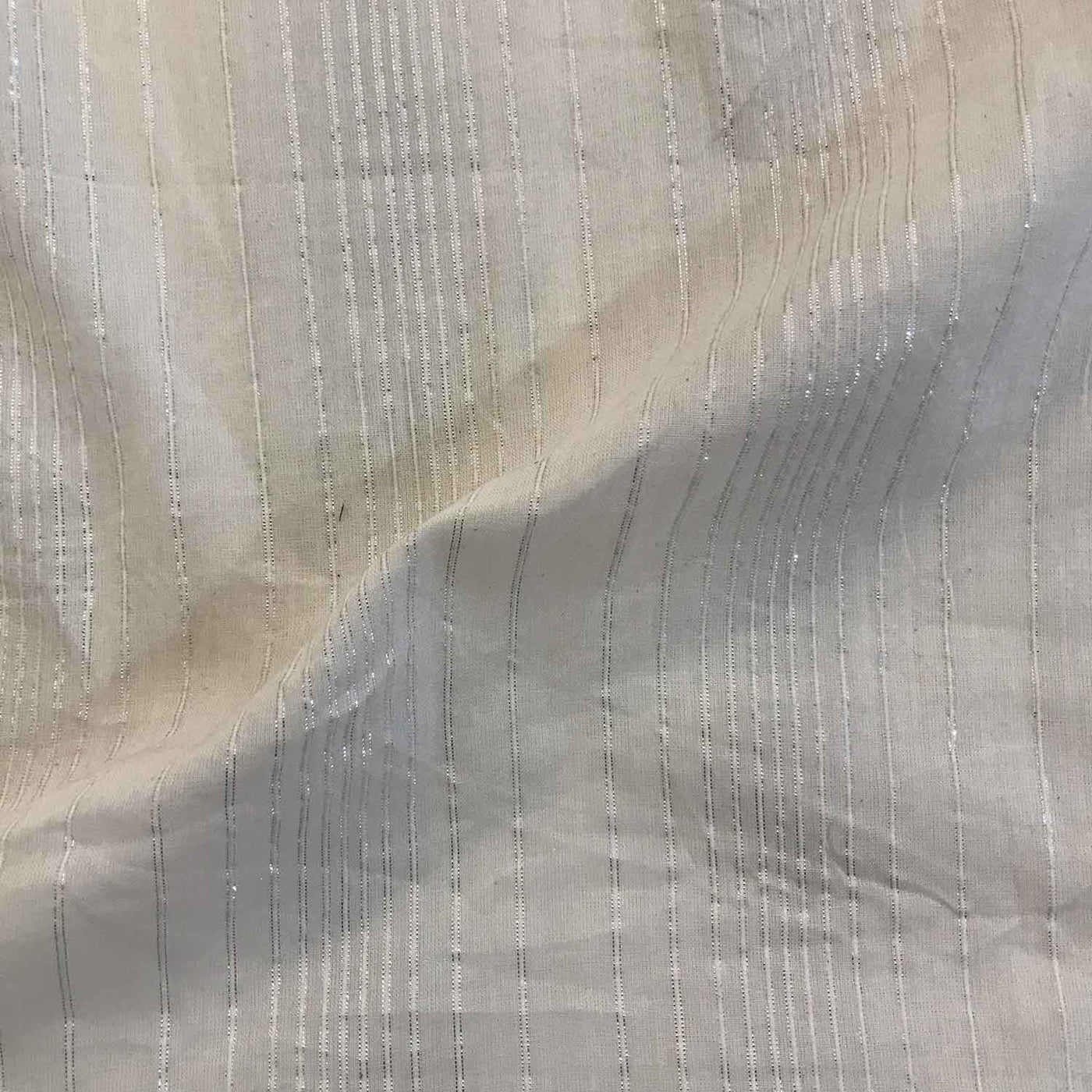 White Lurex Stripes Cotton Fabric